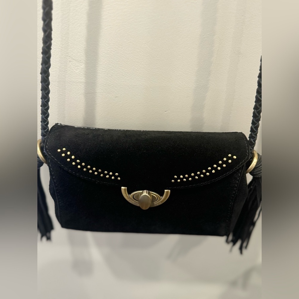 Nanette Lepore Collette Crossbody Black Suede W/Tassles Used Great condi…